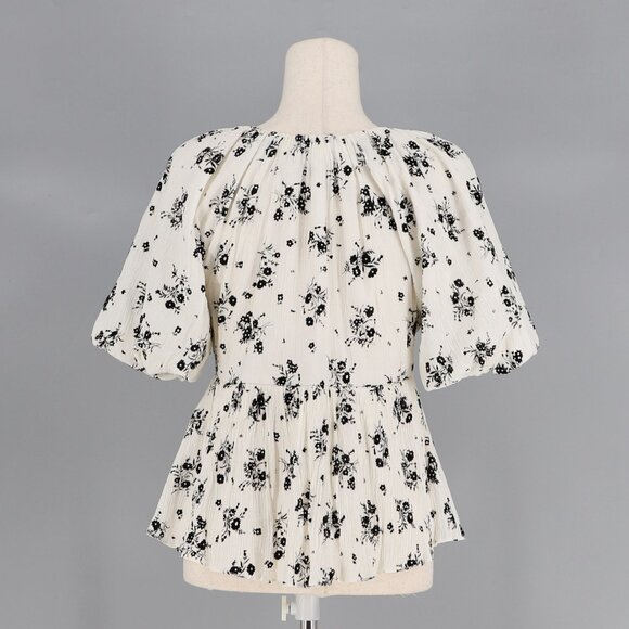 ENGLISH FACTORY Flower Printed Puff Sleeve Tie Front Top Blouse Size S - Picture 6 of 9